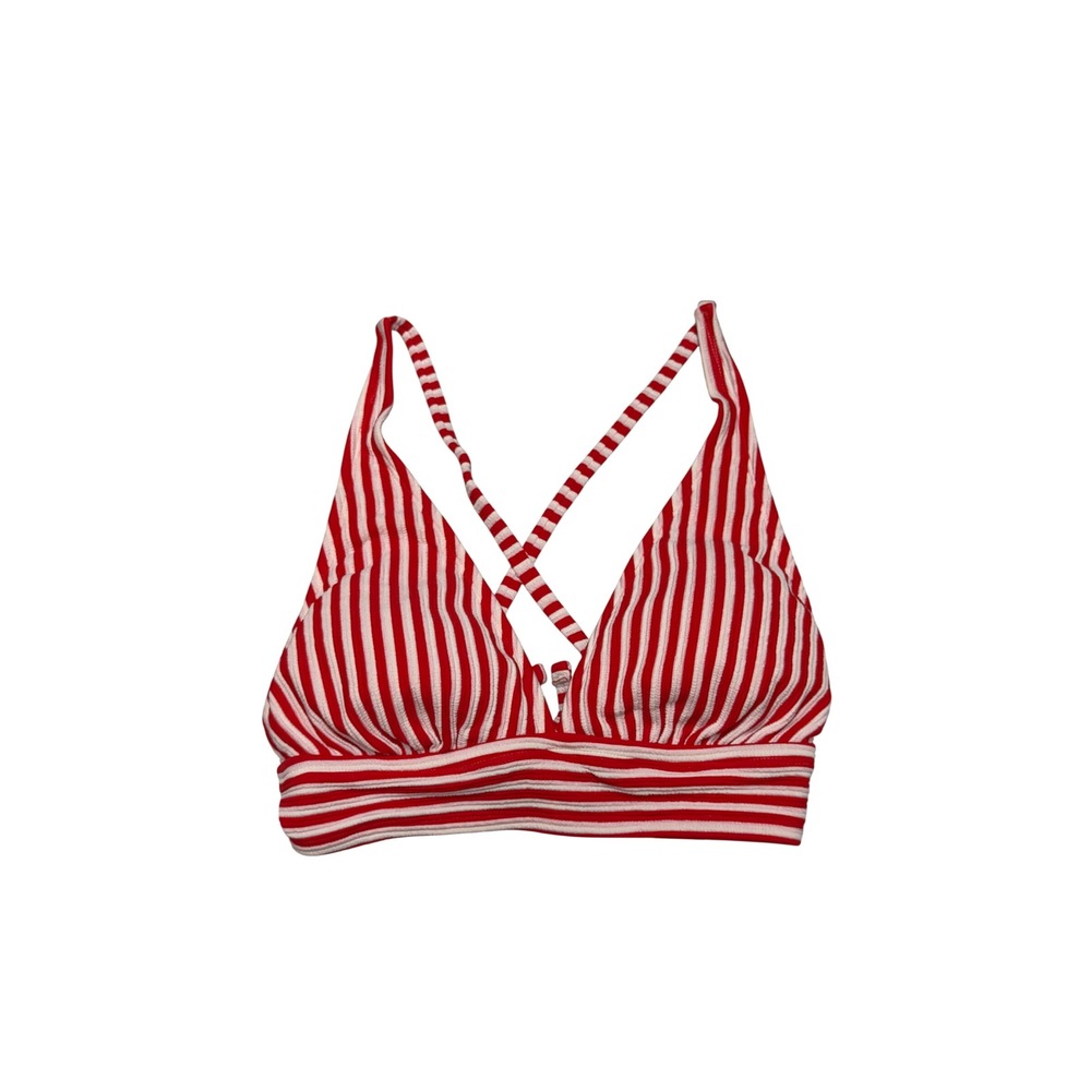 Xhilaration Red White Striped Ribbed Triangle Bikini Top D/DD New